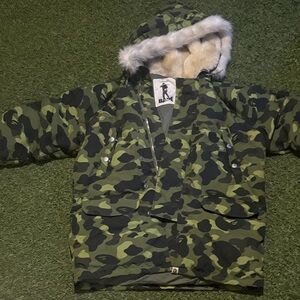 Bape Green Camouflage Parka with Fur Hood